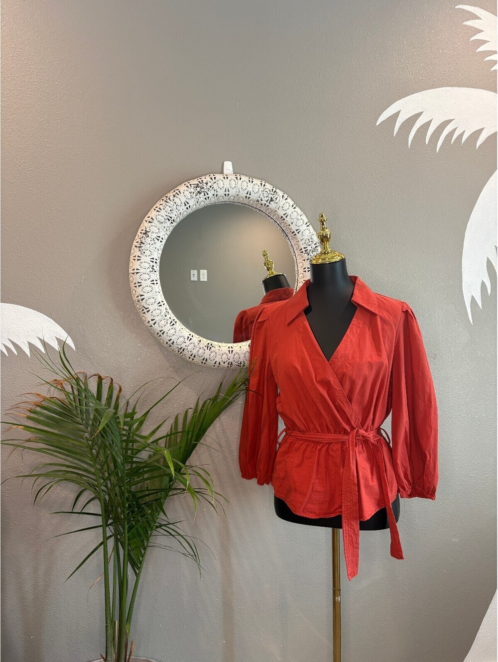 Crescent Women's Burnt Red Orange Blouse with Belt